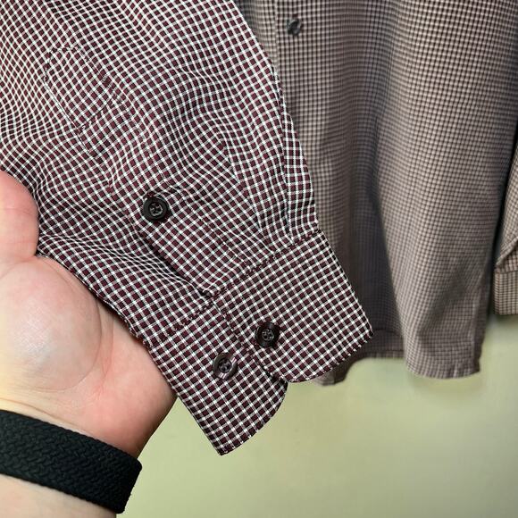 PEDS Paierdansen Men's Long Sleeve Gingham Print Dress Shirt Maroon Red Size 16 - Picture 3 of 5